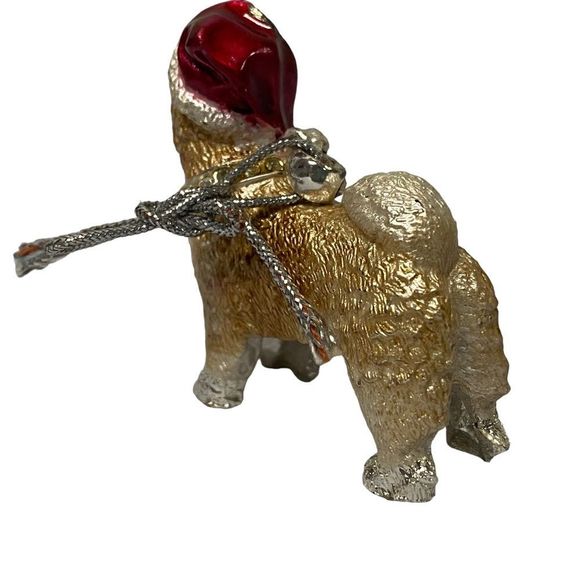 Dog Terrier Red Hat Rhinestone Necklace Gift Enamel Christmas Ornament - Picture 5 of 7